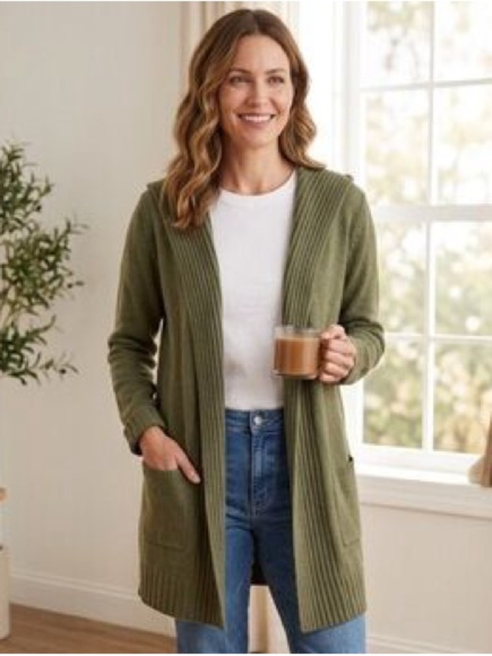 Cyrus Olive Hooded Open-Front Cardigan